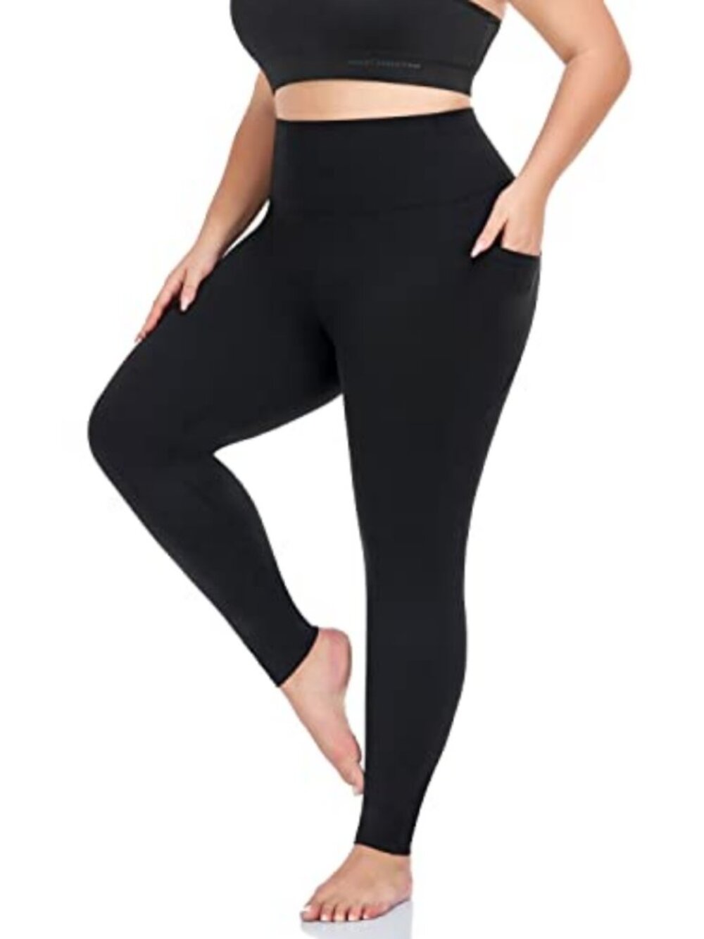 Plus Size High Waist Leggings with Pockets Women Yoga Pants Tummy Control